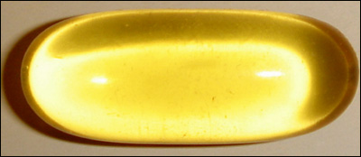 Picture of one big fish oil capsule.